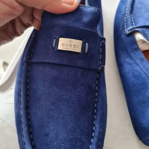 Gucci Men's Blue Suede Driver Loafers Size 12 US - Picture 6 of 11
